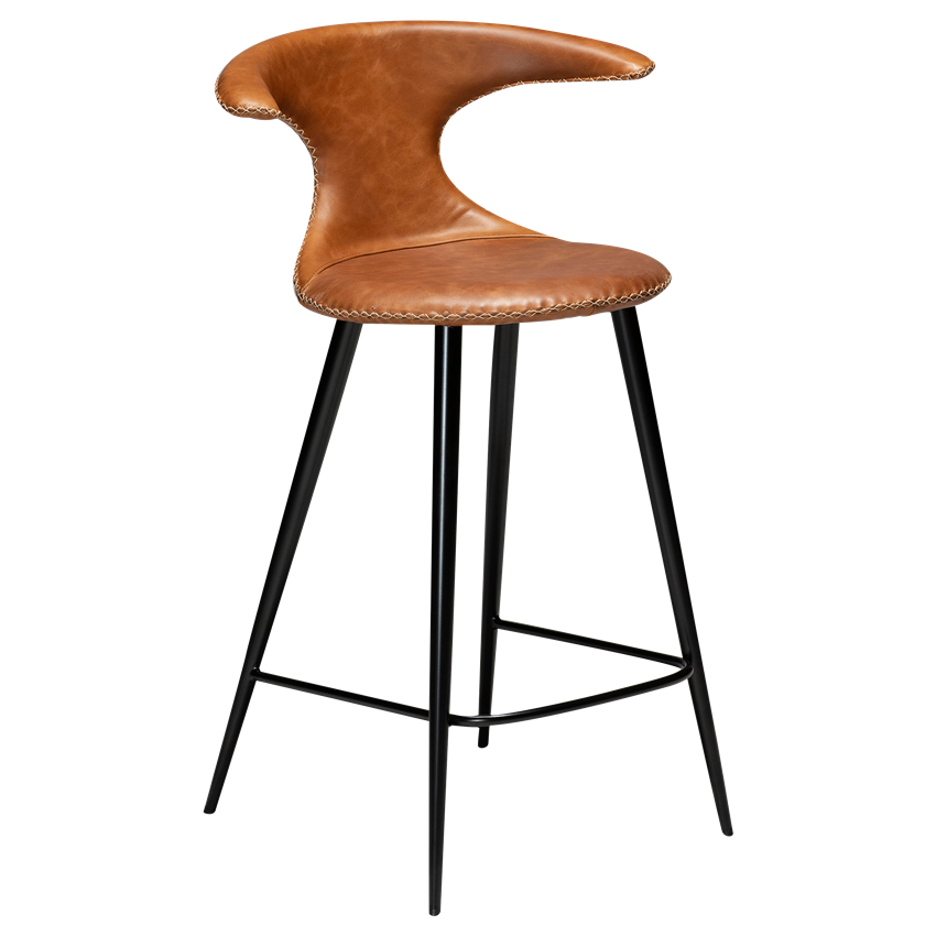 Dan-Form FLAIR counter stool Light brown leather with round black legs