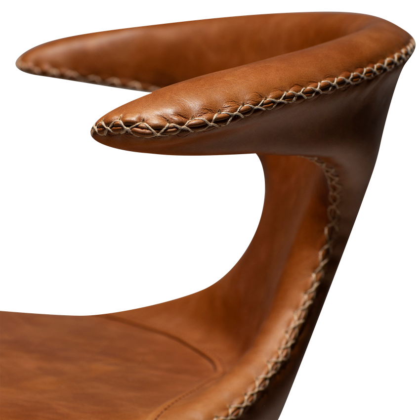 Dan-Form FLAIR counter stool Light brown leather with round black legs