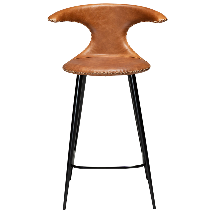 Dan-Form FLAIR counter stool Light brown leather with round black legs