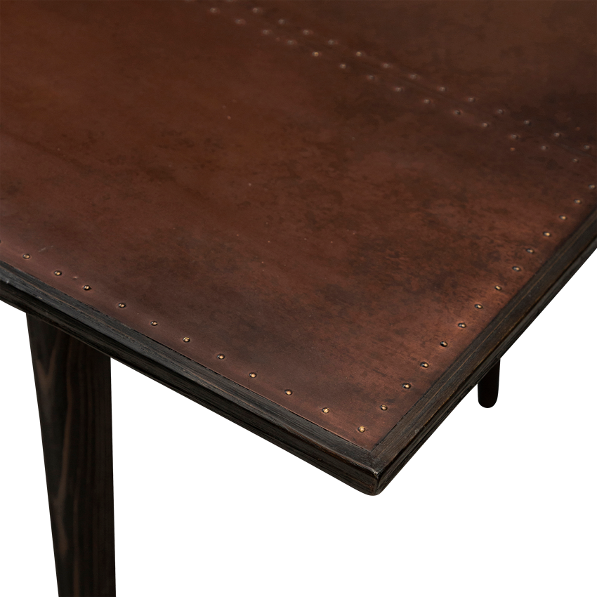Dan-Form CU Table Copper table top rectangular with reclaimed elm legs