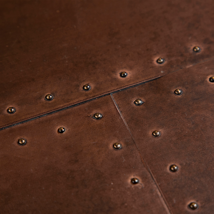 Dan-Form CU Table Copper table top rectangular with reclaimed elm legs