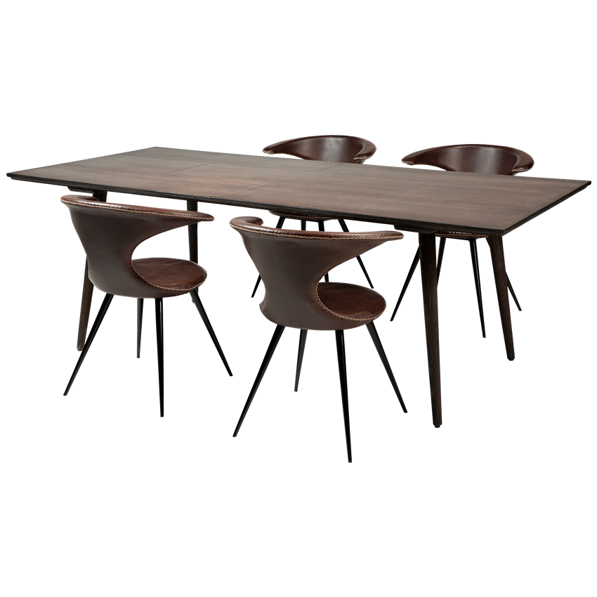Dan-Form CU Table Copper table top rectangular with reclaimed elm legs