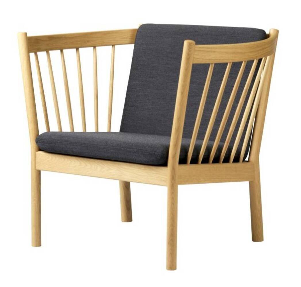 FDB Mobler J146 Sessel-Eiche, Natur, Lackiert - Wolle, Dunkelgrau (04013)