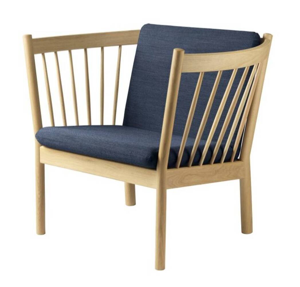 FDB Mobler J146 Sessel-Eiche, Natur, Lackiert - Wolle, Dunkelblau (4125)