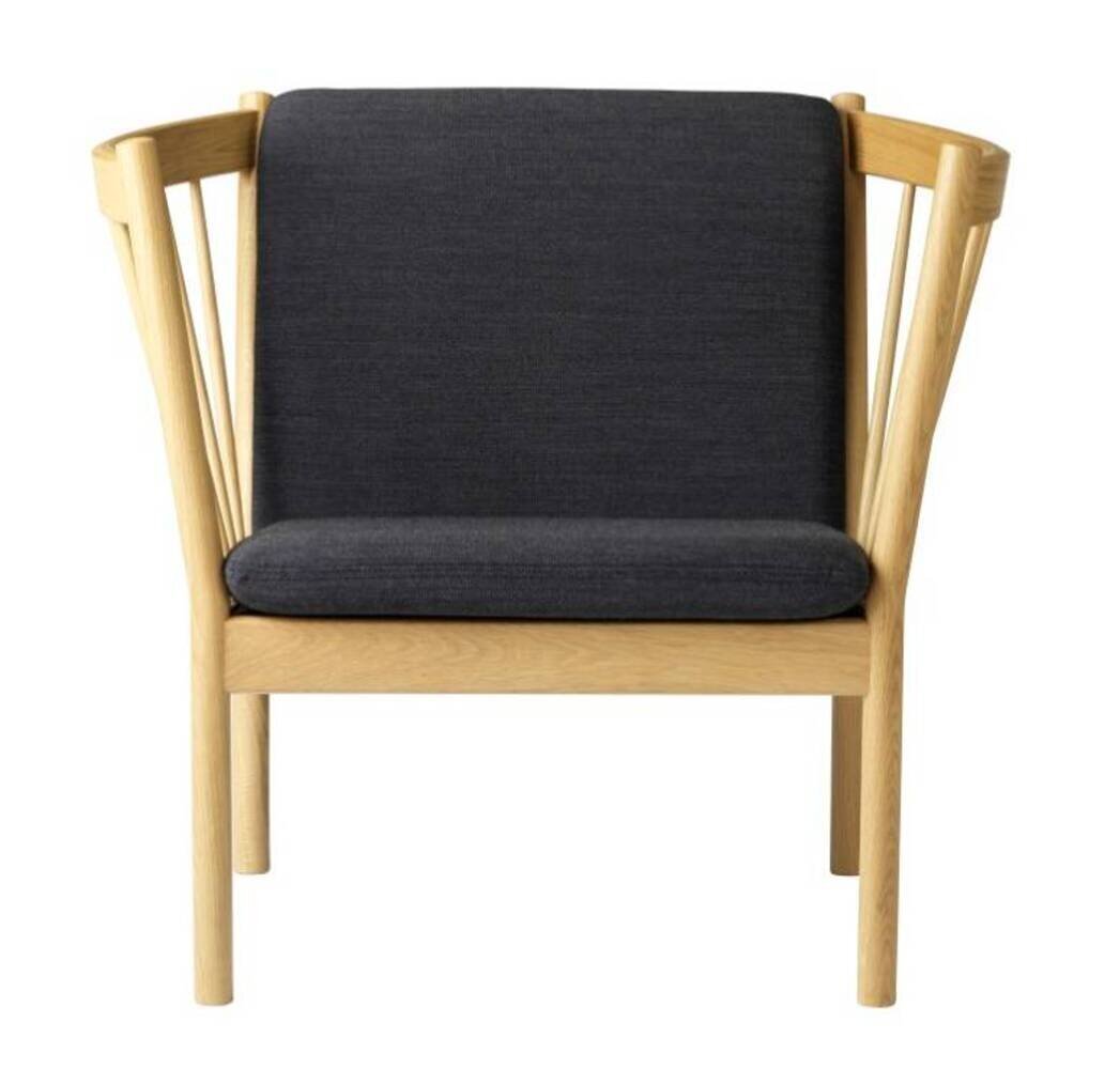 FDB Mobler J146 Sessel-Eiche, Natur, Lackiert - Wolle, Dunkelgrau (04013)