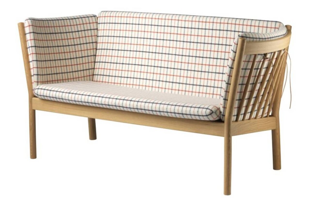 FDB Mobler J148 2-Sitzer Sofa-Eiche, Natur, Lackiert - Wolle, Rotkarierte Pferdedecke