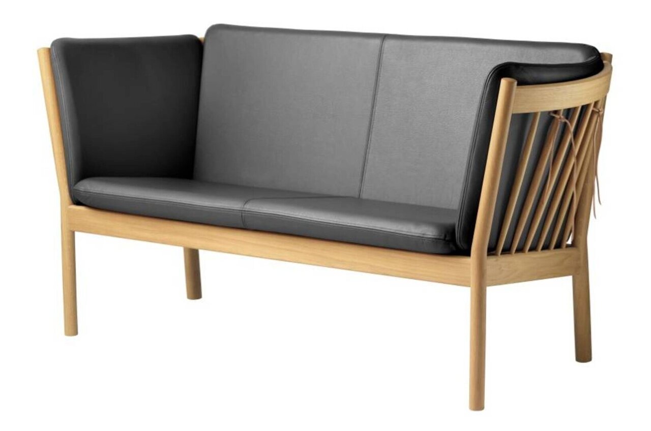 FDB Mobler J148 2-Sitzer Sofa-Eiche, Natur, Lackiert - Leder, Schwarz