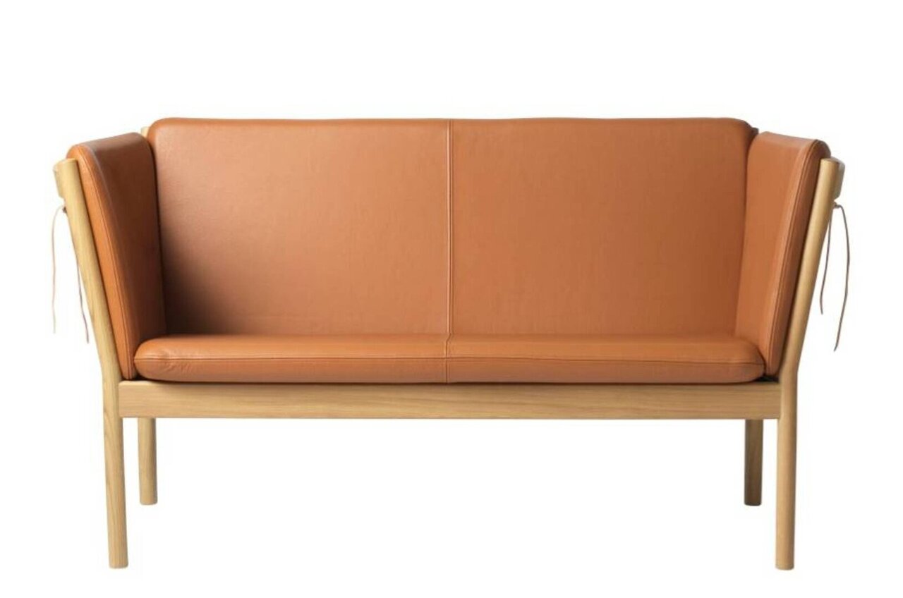 FDB Mobler J148 2-Sitzer Sofa-Eiche, Natur, Lackiert - Leder Semi-anilin, Cognac