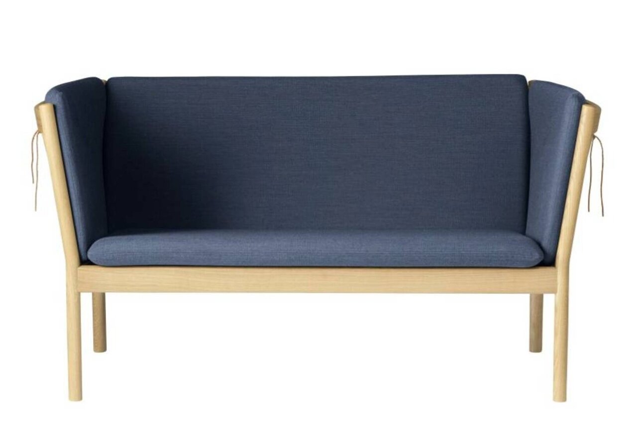 FDB Mobler J148 2-Sitzer Sofa-Eiche, Natur, Lackiert - Wolle, Dunkelblau (4125)