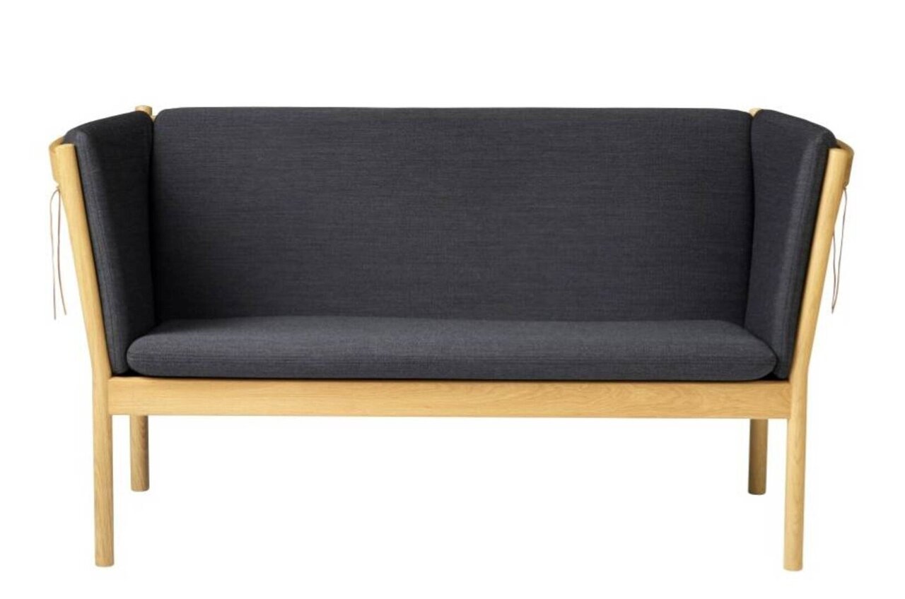 FDB Mobler J148 2-Sitzer Sofa-Eiche, Natur, Lackiert - Wolle, Dunkelgrau (04013)