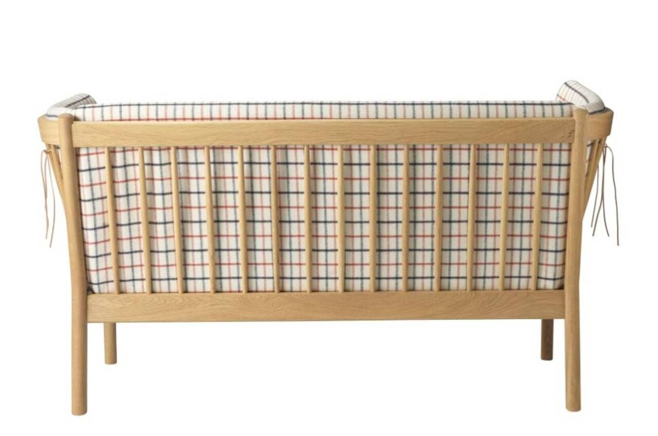 FDB Mobler J148 2-Sitzer Sofa-Eiche, Natur, Lackiert - Wolle, Rotkarierte Pferdedecke