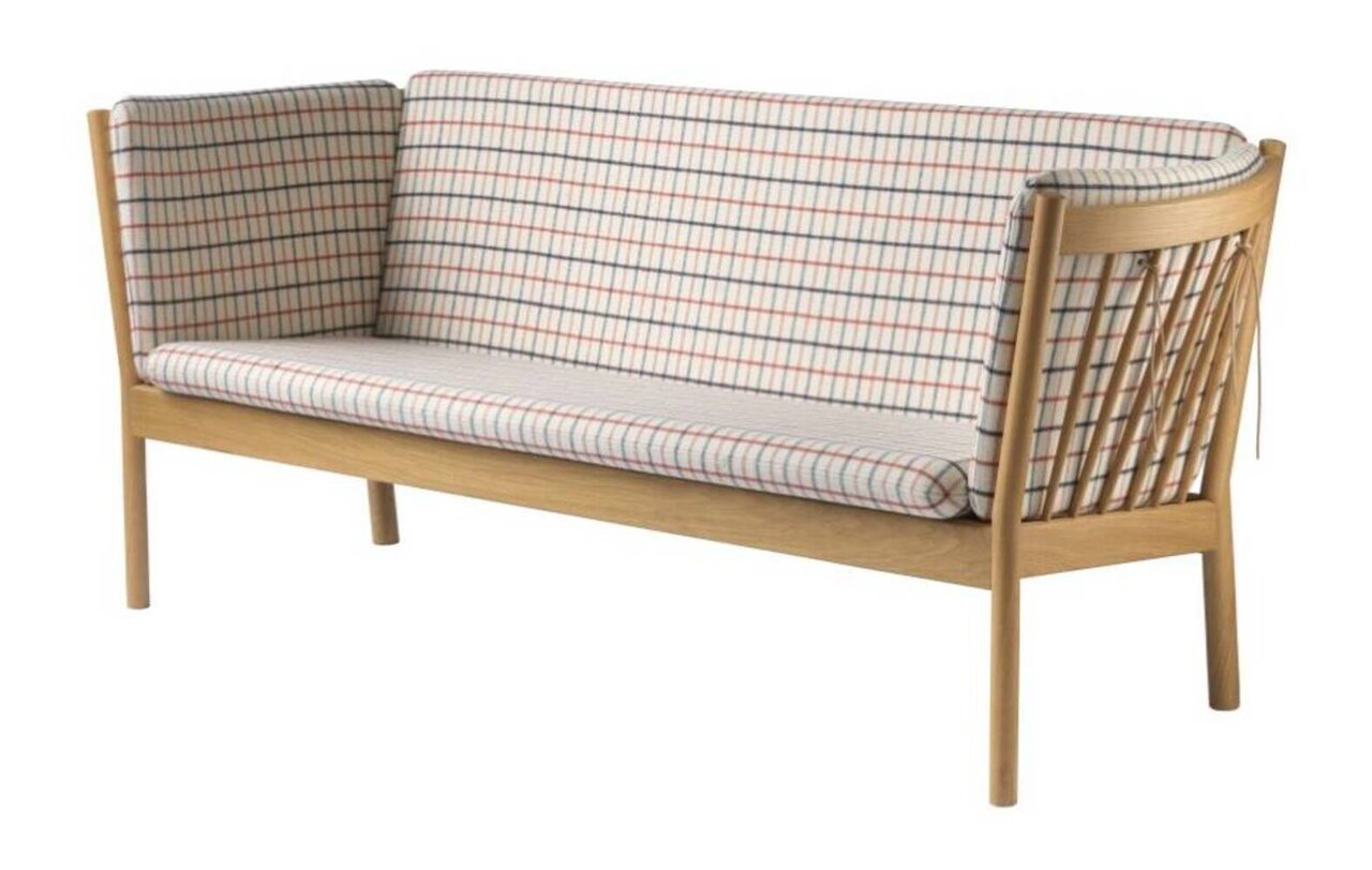 FDB Mobler J149 3-Sitzer Sofa-Eiche, Natur, Lackiert - Wolle, Rotkarierte Pferdedecke