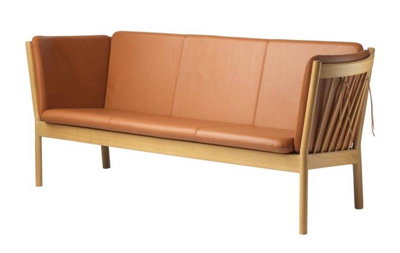 FDB Mobler J149 3-Sitzer Sofa-Eiche, Natur, Lackiert - Leder Semi-anilin, Cognac