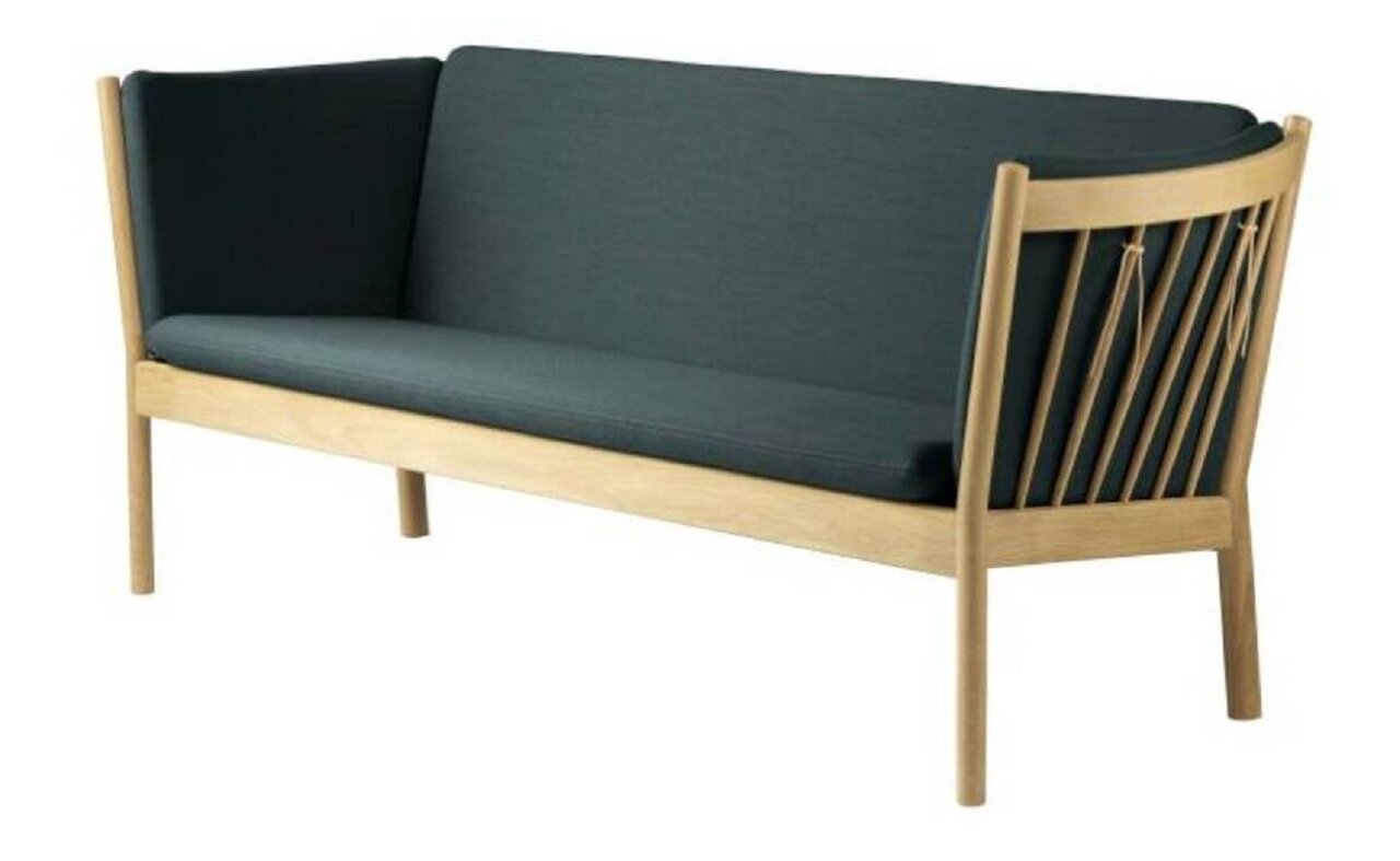 FDB Mobler J149 3-Sitzer Sofa-Eiche, Natur, Lackiert - Wolle, Dunkelgrün (4761)
