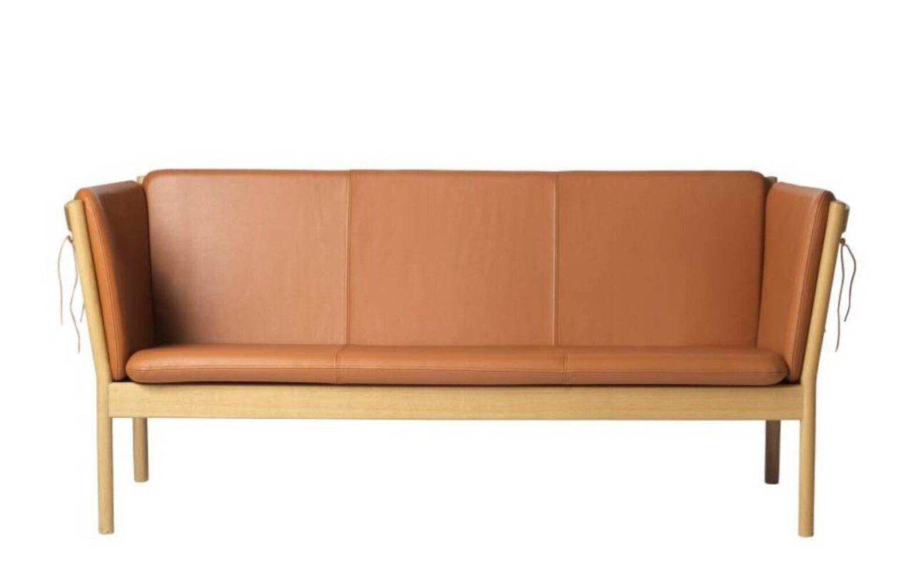 FDB Mobler J149 3-Sitzer Sofa-Eiche, Natur, Lackiert - Leder Semi-anilin, Cognac