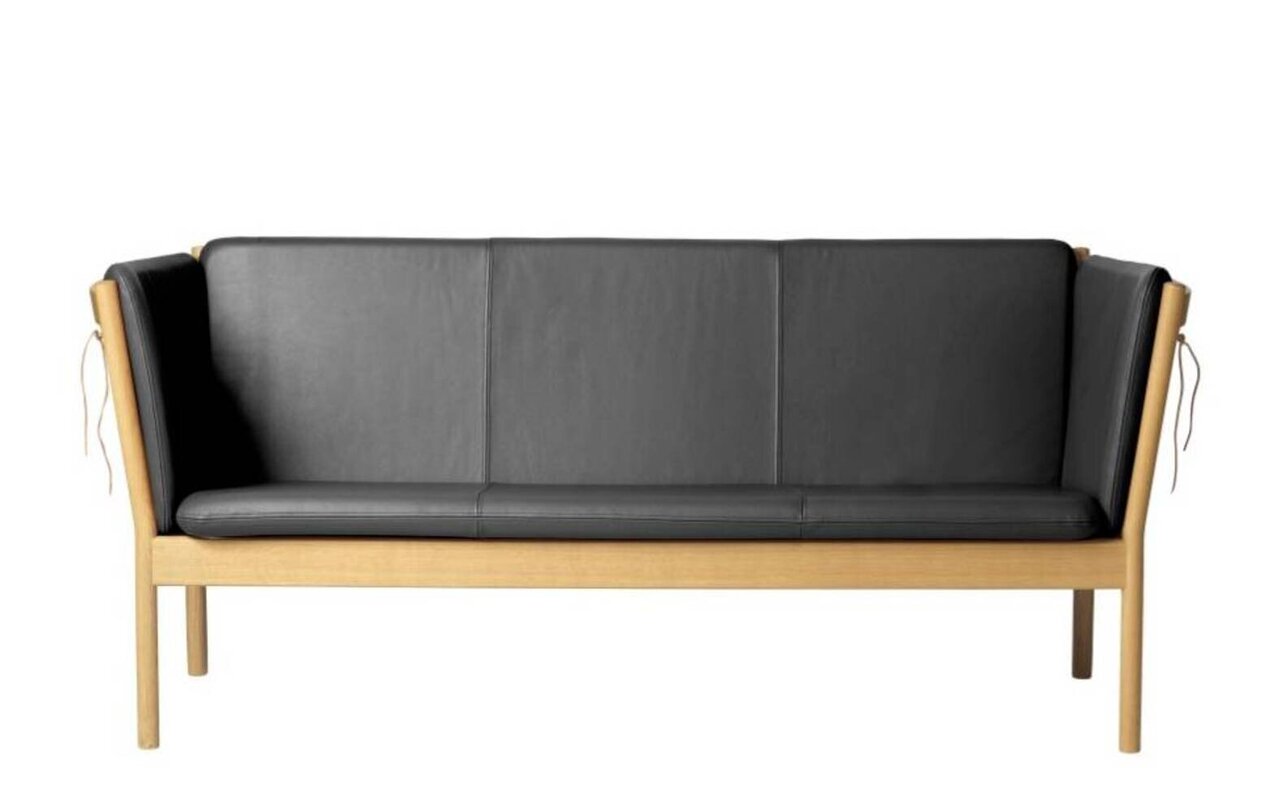 FDB Mobler J149 3-Sitzer Sofa-Eiche, Natur, Lackiert - Leder Semi-anilin, Schwarz