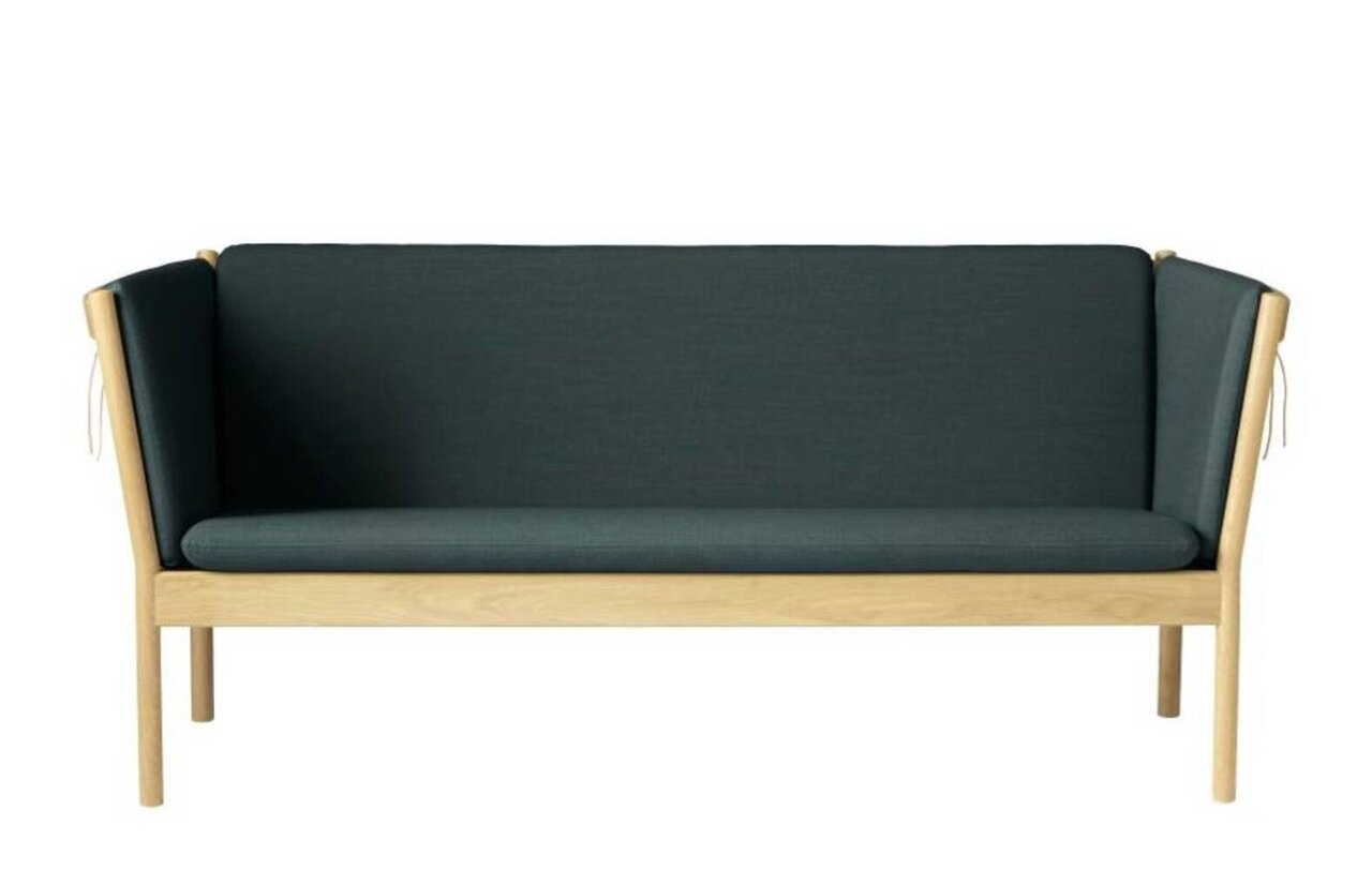 FDB Mobler J149 3-Sitzer Sofa-Eiche, Natur, Lackiert - Wolle, Dunkelgrün (4761)