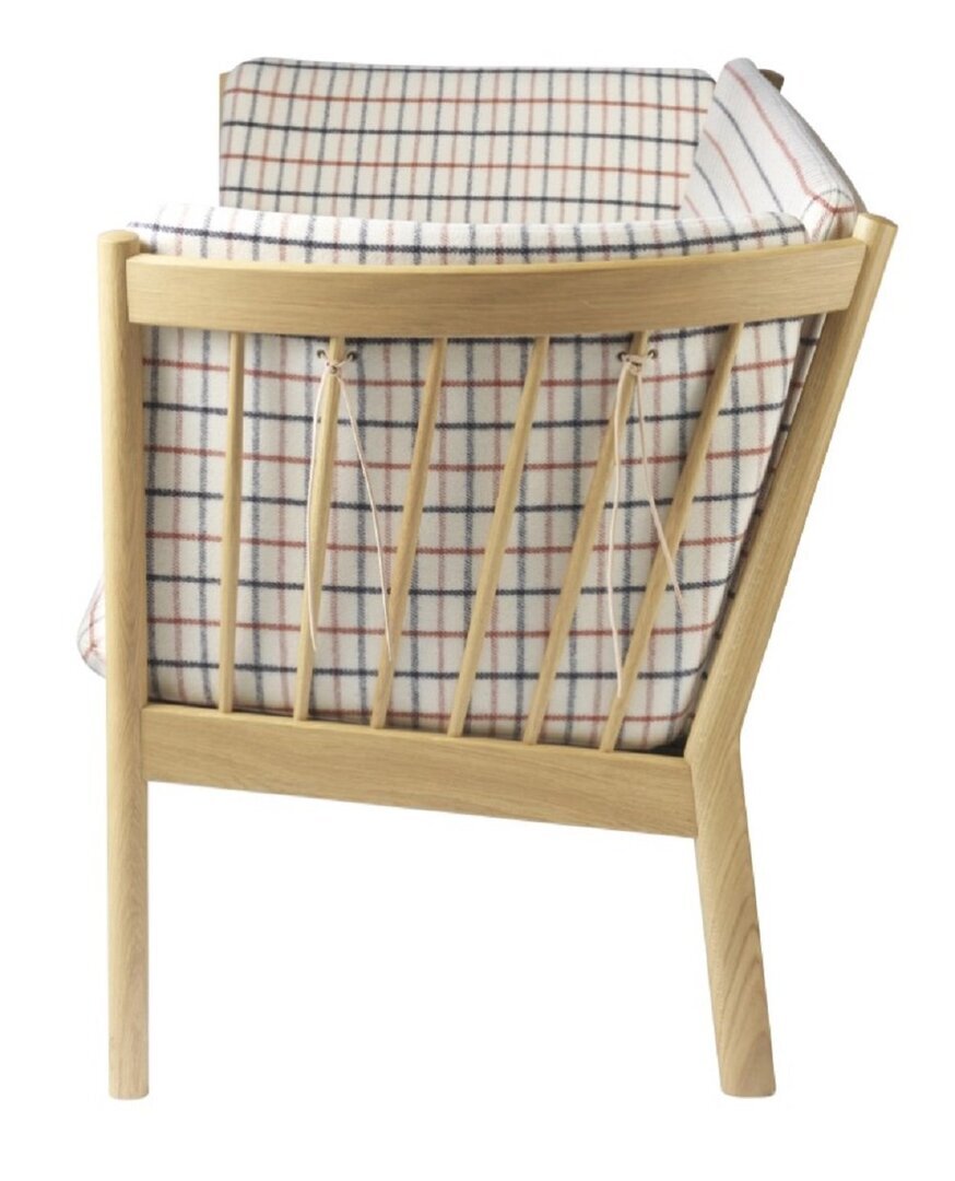 FDB Mobler J149 3-Sitzer Sofa-Eiche, Natur, Lackiert - Wolle, Rotkarierte Pferdedecke