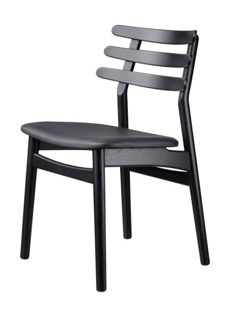 FDB Mobler J48 Esszimmerstuhl-Eiche, Schwarz, Gemalt - Leder, Schwarz (Sierra SI1001M)