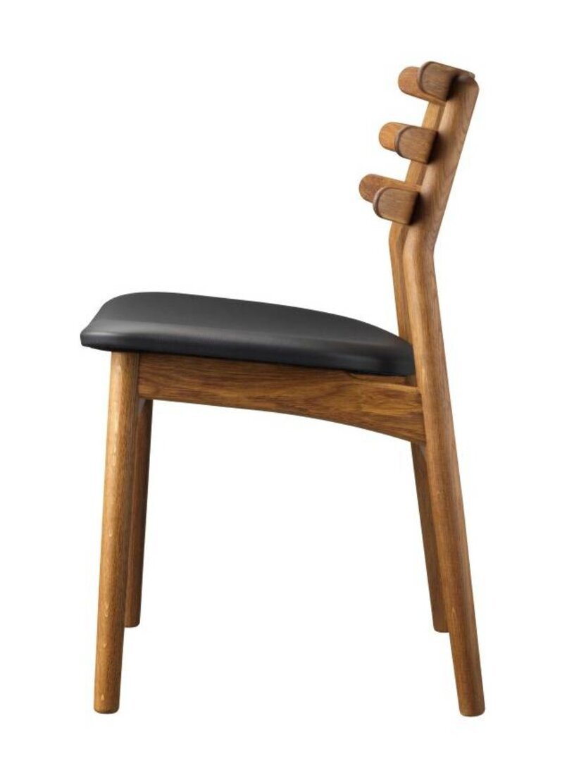 FDB Mobler J48 Esszimmerstuhl-Eiche Geräuchert, Natur, Lackiert - Leder, Schwarz (Sier)