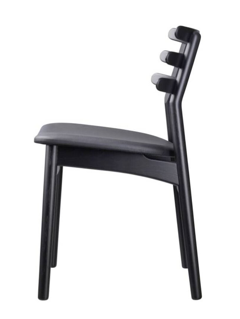 FDB Mobler J48 Esszimmerstuhl-Eiche, Schwarz, Gemalt - Leder, Schwarz (Sierra SI1001M)