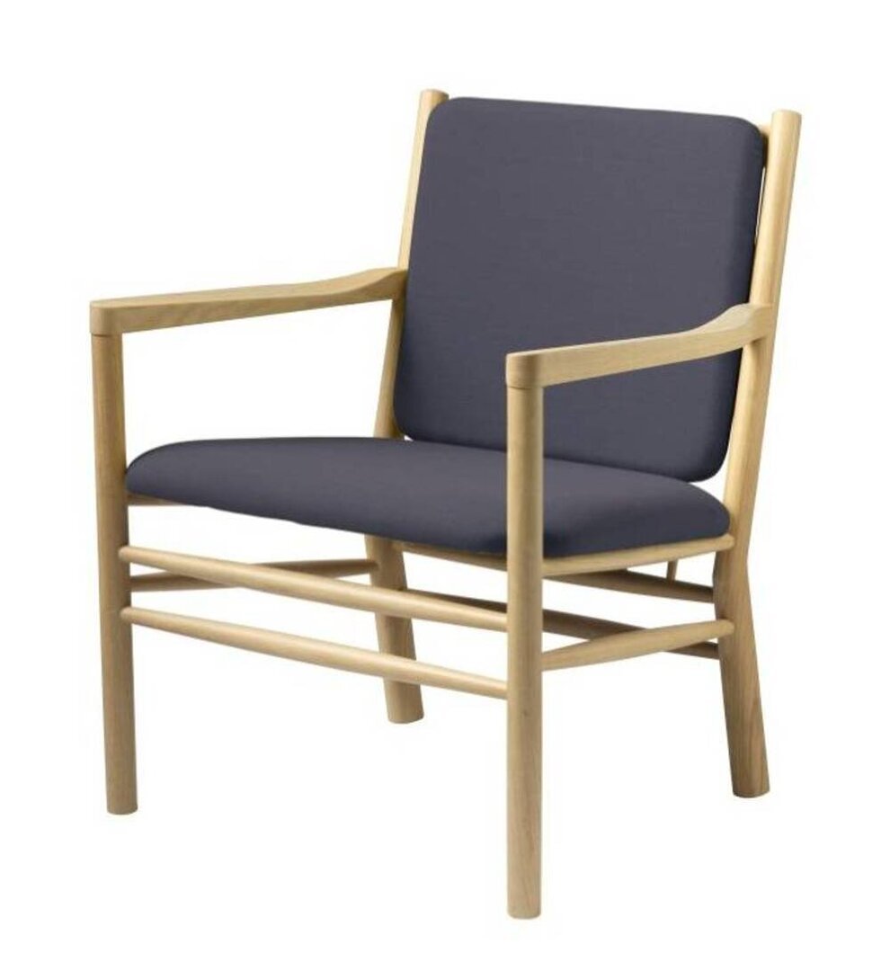 FDB Mobler J147 Sessel-Eiche, Natur, Lackiert - Wolle, Dunkelblau (4125) - Gab