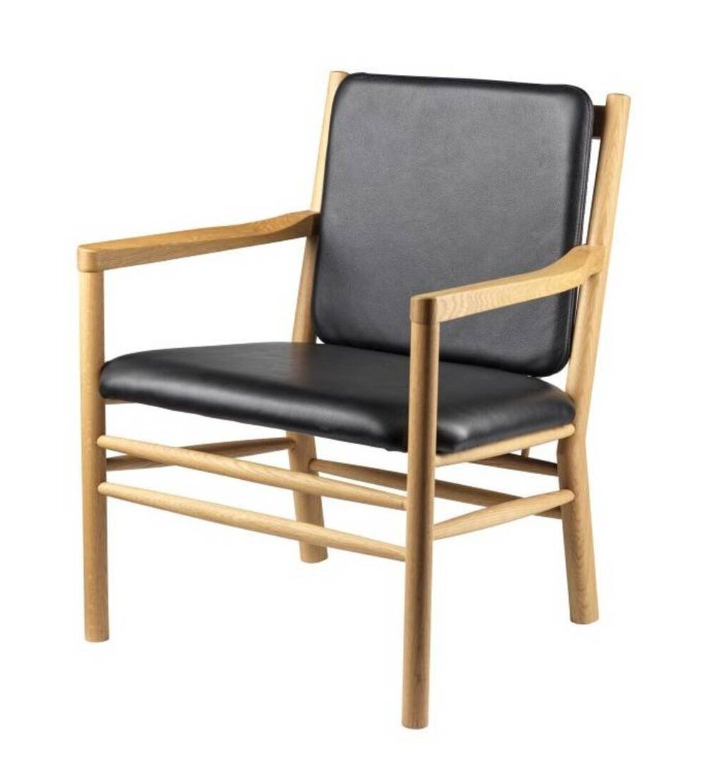 FDB Mobler J147 Sessel-Eiche, Natur, Lackiert - Leder, Semianilin, Schwarz