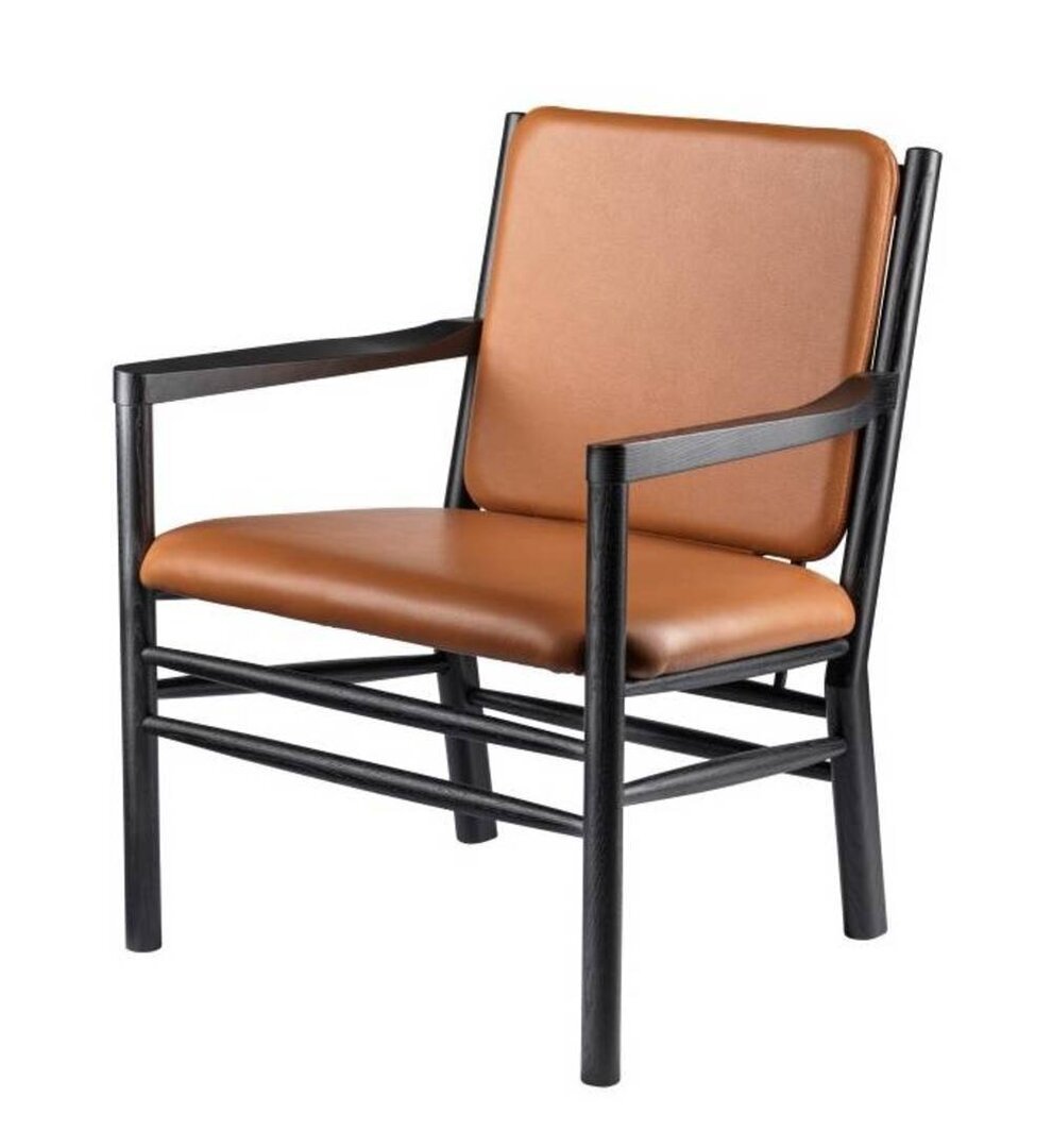 FDB Mobler J147 Sessel-Eiche, Schwarz, Gemalt - Leder, Semianilin, Cognac