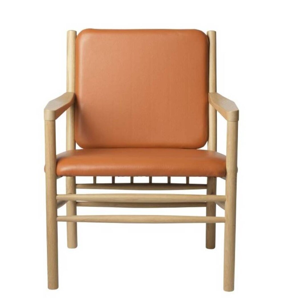 FDB Mobler J147 Sessel-Eiche, Natur, Lackiert - Leder, Semianilin, Cognac