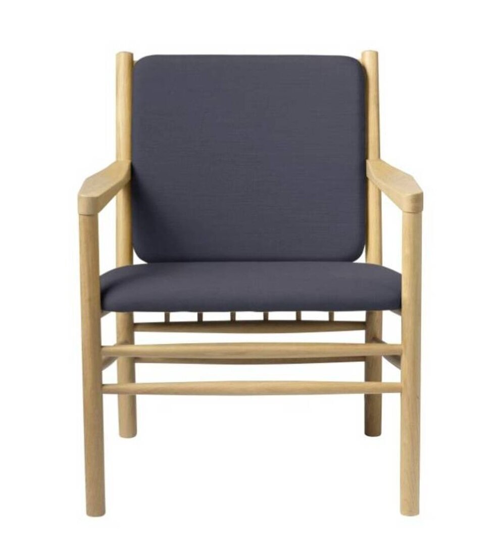 FDB Mobler J147 Sessel-Eiche, Natur, Lackiert - Wolle, Dunkelblau (4125) - Gab