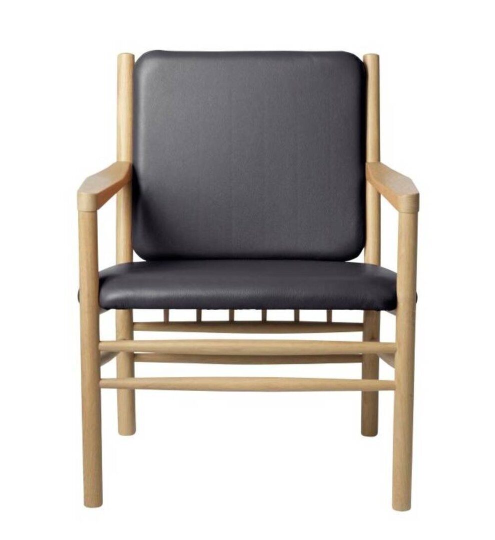 FDB Mobler J147 Sessel-Eiche, Natur, Lackiert - Leder, Semianilin, Schwarz