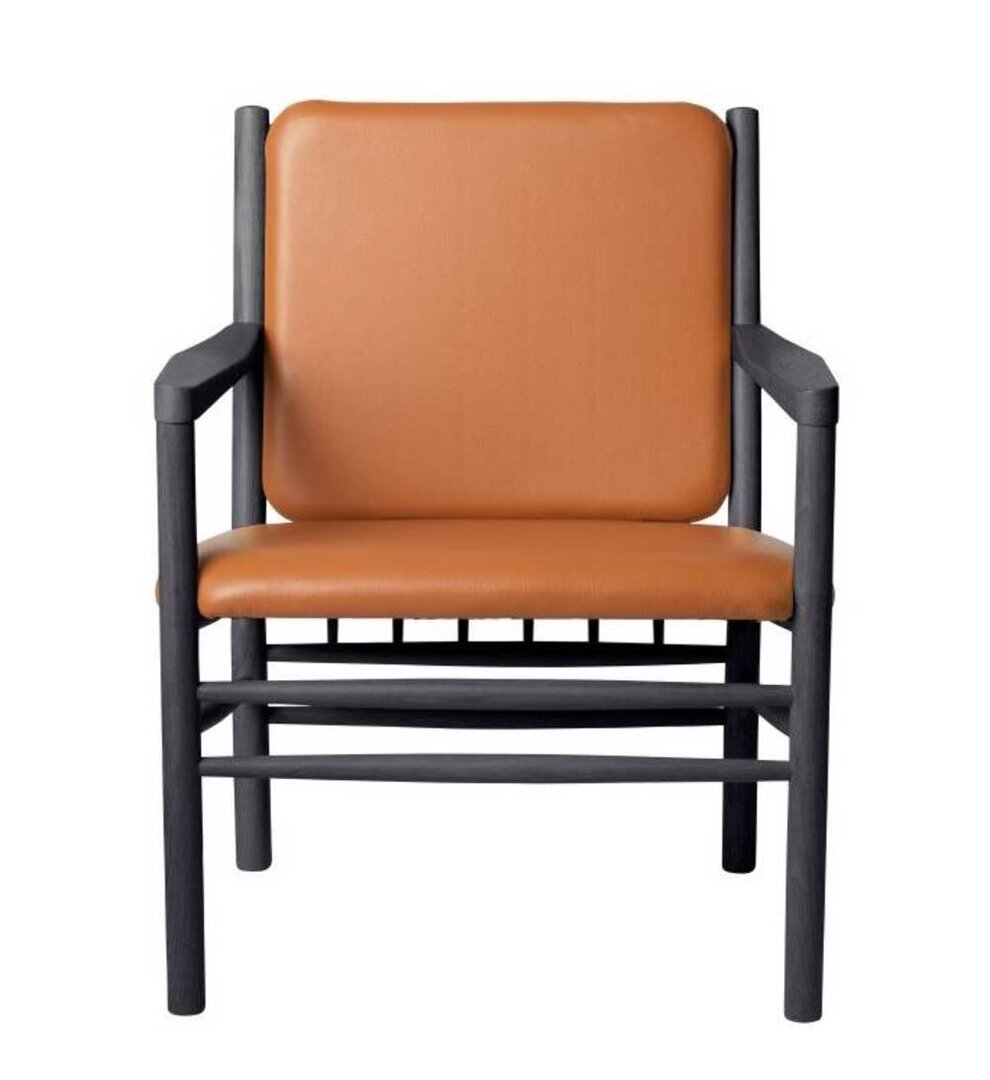 FDB Mobler J147 Sessel-Eiche, Schwarz, Gemalt - Leder, Semianilin, Cognac