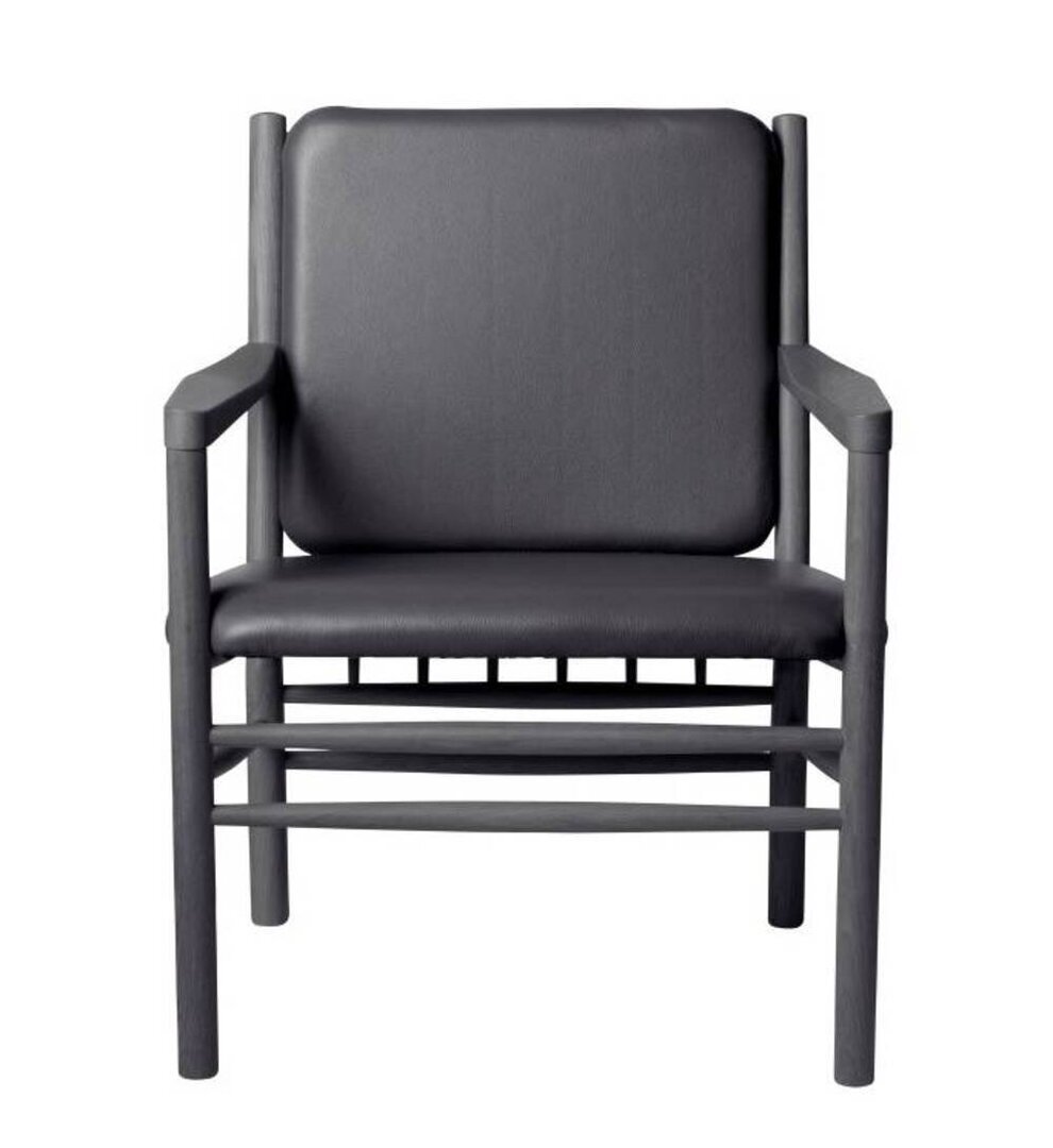 FDB Mobler J147 Sessel-Eiche, Schwarz, Gemalt - Leder, Semianilin, Schwarz