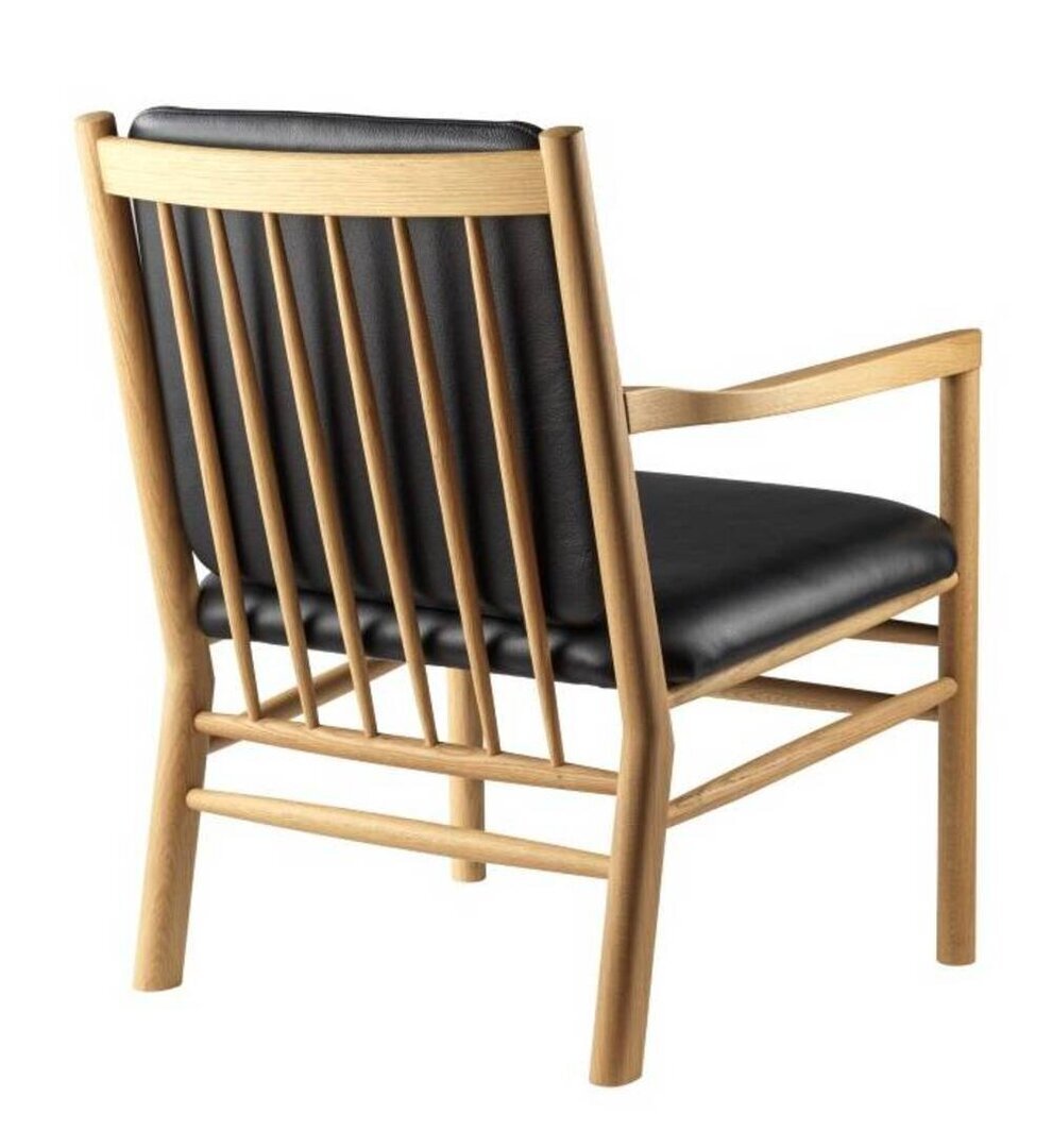 FDB Mobler J147 Sessel-Eiche, Natur, Lackiert - Leder, Semianilin, Schwarz