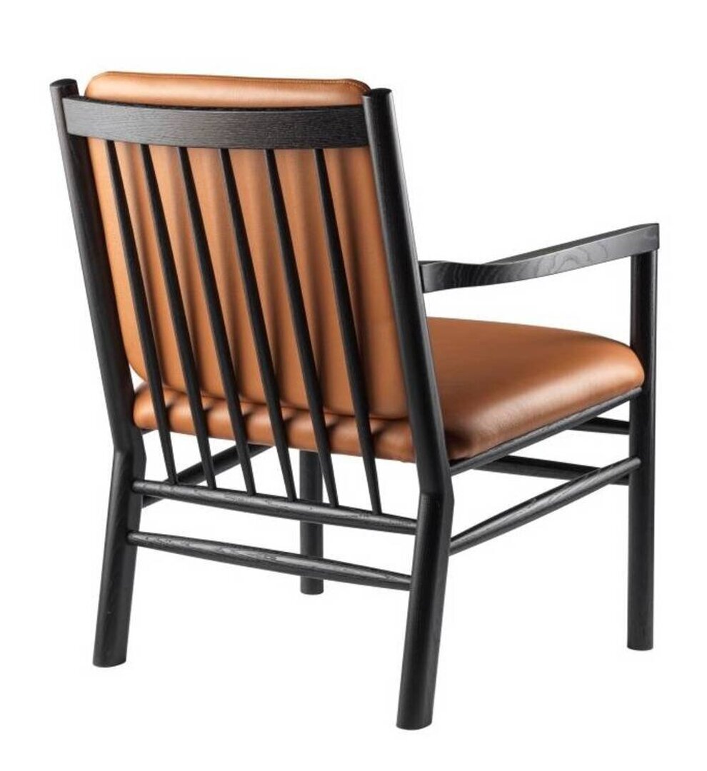FDB Mobler J147 Sessel-Eiche, Schwarz, Gemalt - Leder, Semianilin, Cognac