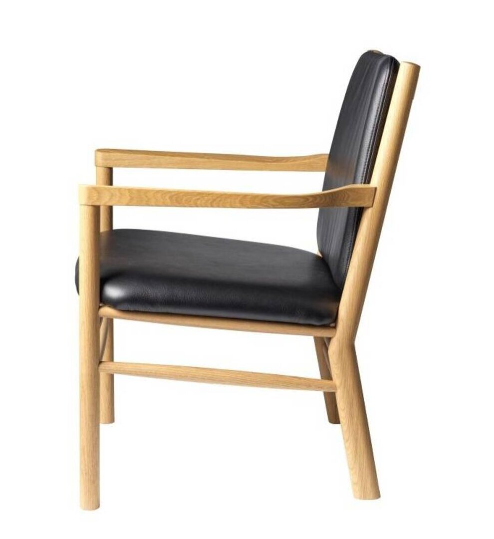 FDB Mobler J147 Sessel-Eiche, Natur, Lackiert - Leder, Semianilin, Schwarz