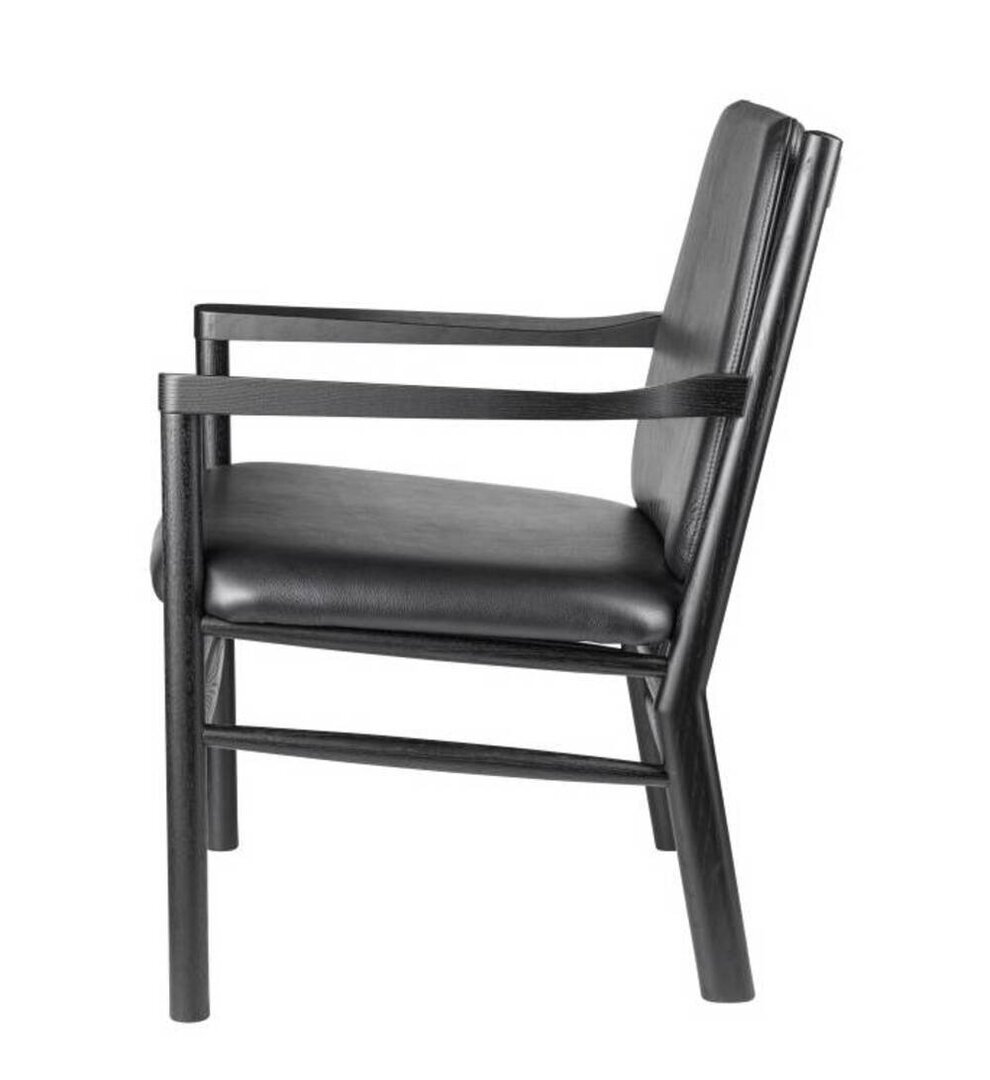 FDB Mobler J147 Sessel-Eiche, Schwarz, Gemalt - Leder, Semianilin, Schwarz
