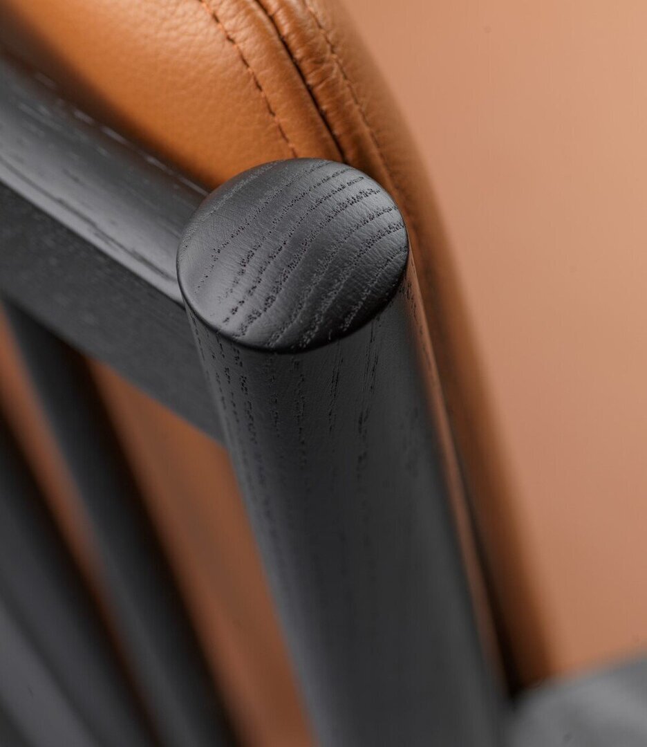 FDB Mobler J147 Sessel-Eiche, Schwarz, Gemalt - Leder, Semianilin, Cognac