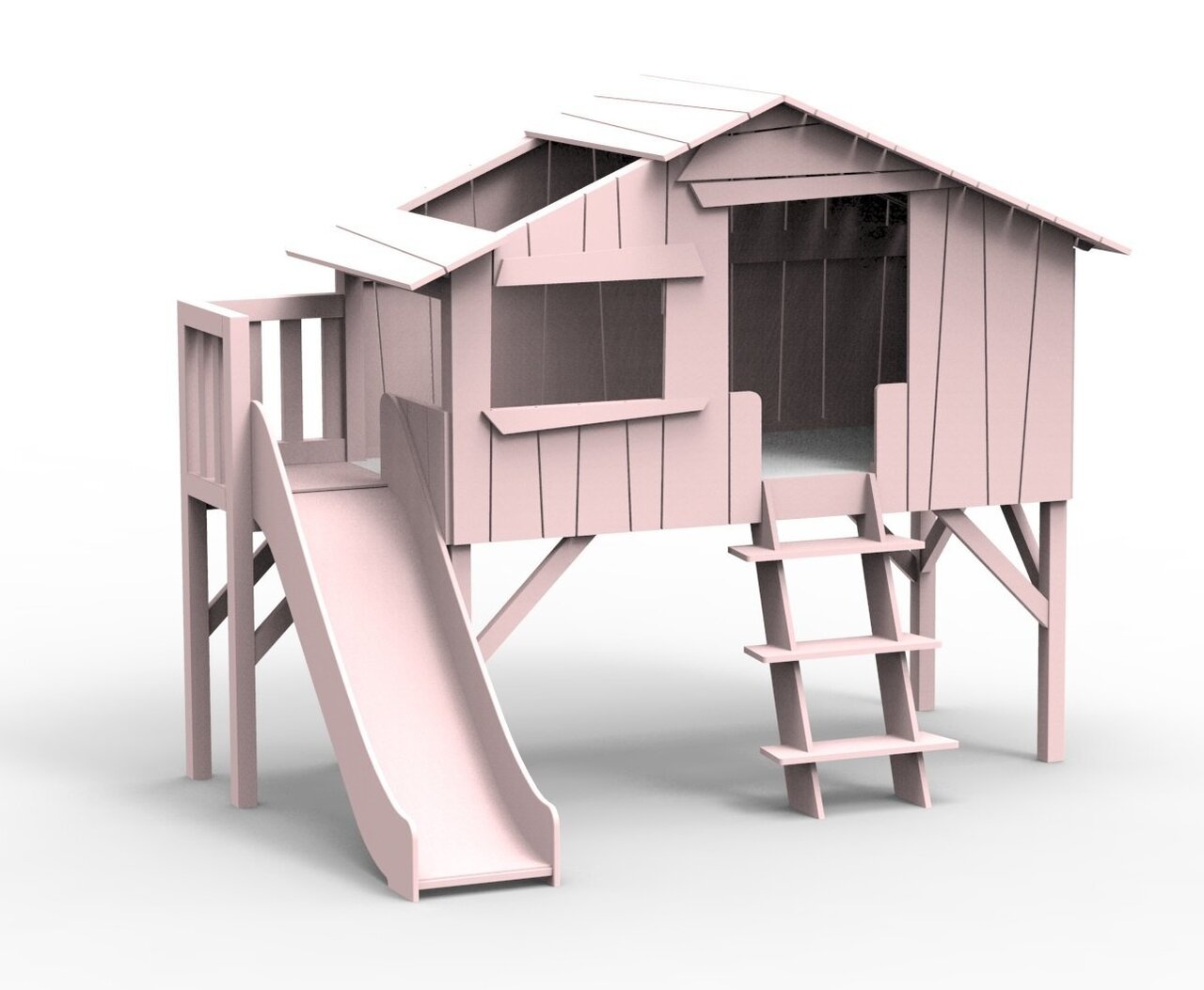 Mathy by Bols Treehouse Einzelbett-Plattform und Rutsche - Powder Pink