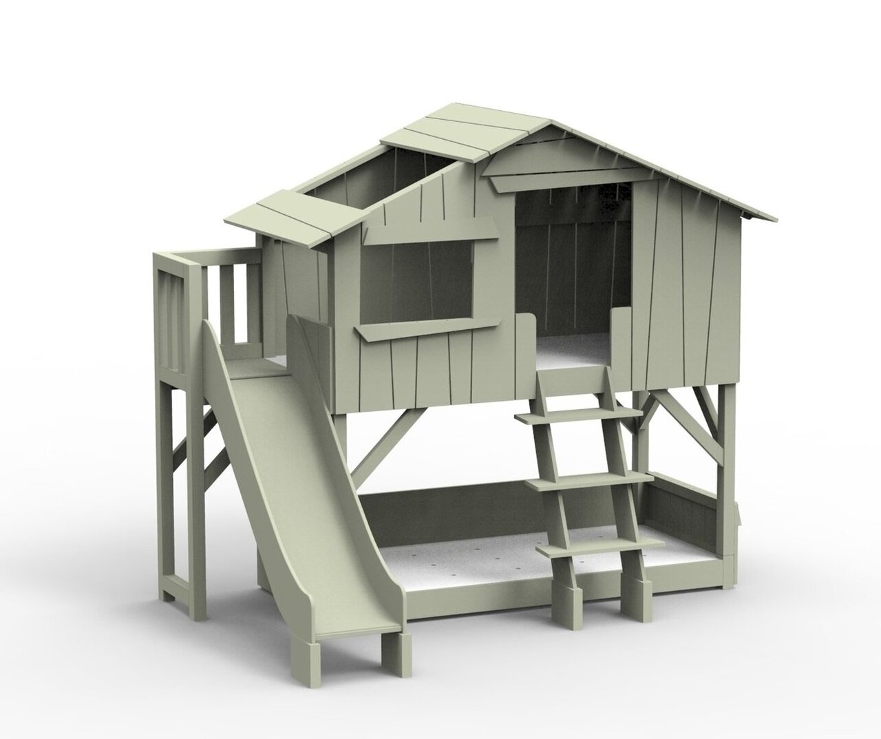 Mathy by Bols Treehouse Etagenbett-Plattform und Rutsche - Moss Grey