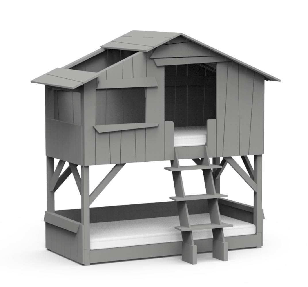 Mathy by Bols Treehouse Etagenbett mit Rutsche - Cement Grey