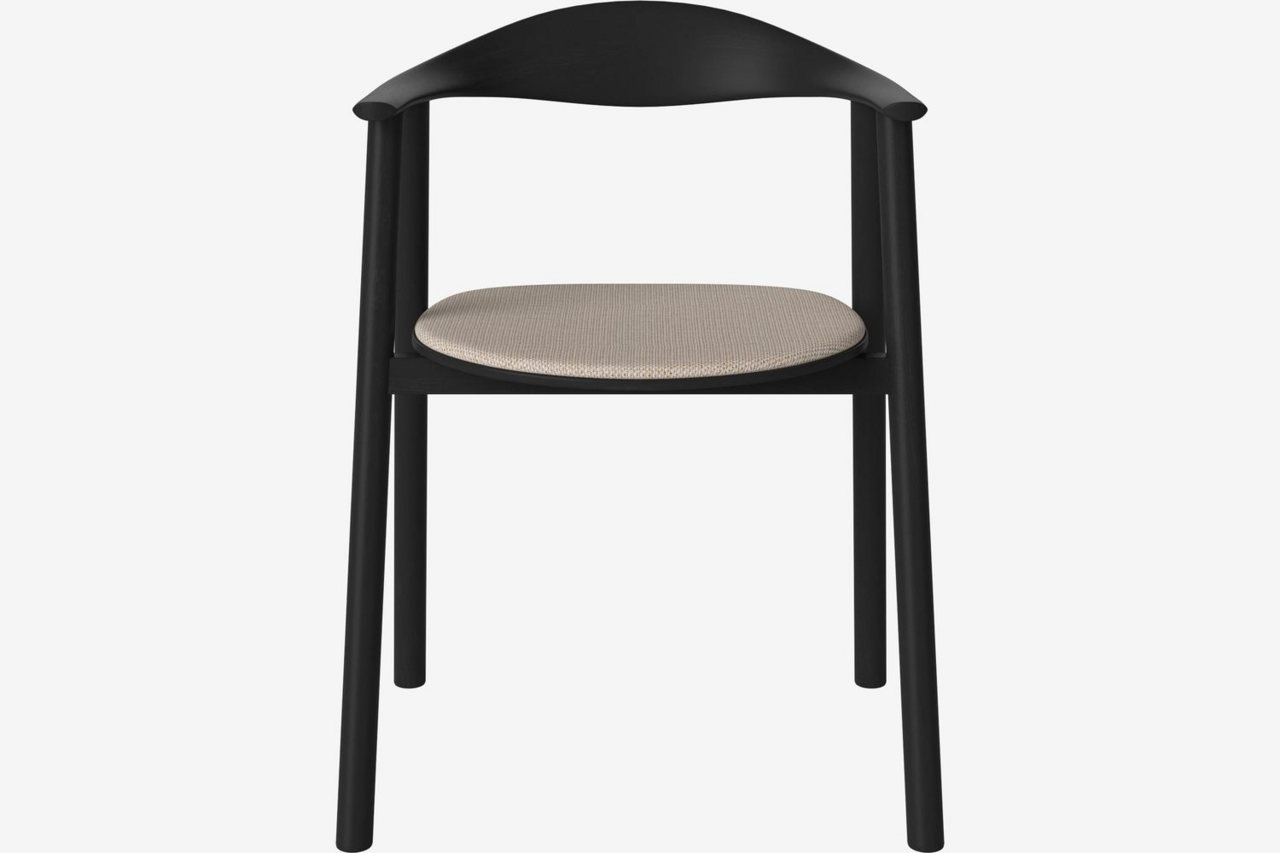Bolia Swing gepolstert Esstischstuhl - London-Flachgewebe-Hellbeige-Schwarz-lackierte-Eiche