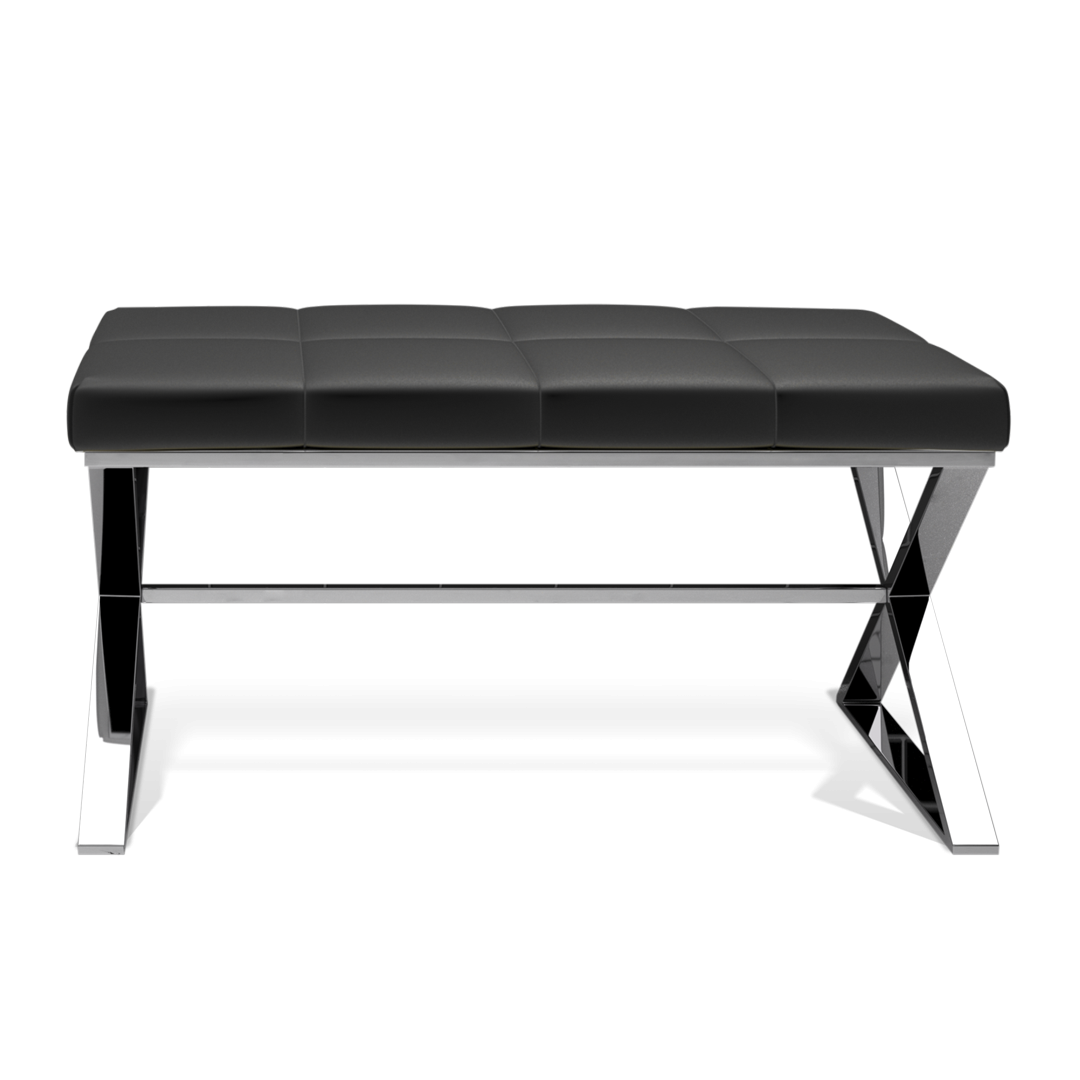Decor Walther Bench - Sitzbank: Edelstahl Poliert - Eco-Lederpolster Schwarz