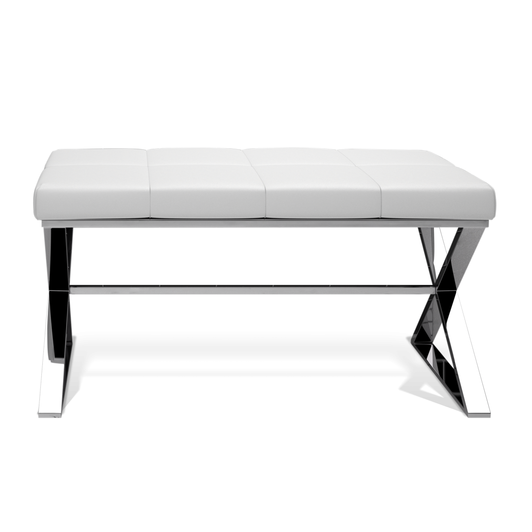 Decor Walther Bench - Sitzbank: Edelstahl Poliert - Eco-Lederpolster Weiß