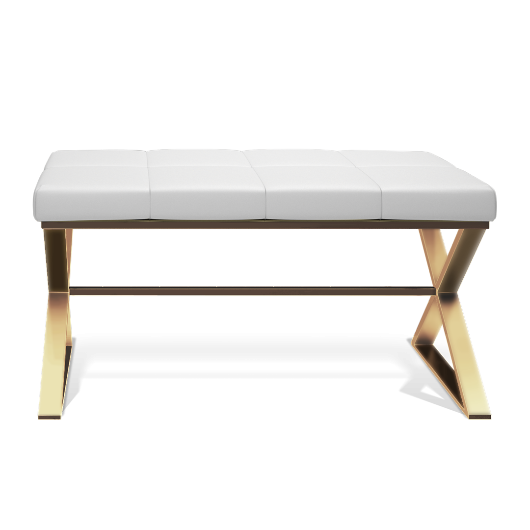 Decor Walther Bench - Sitzbank: Gold Matt PVD - Eco-Lederpolster weiß