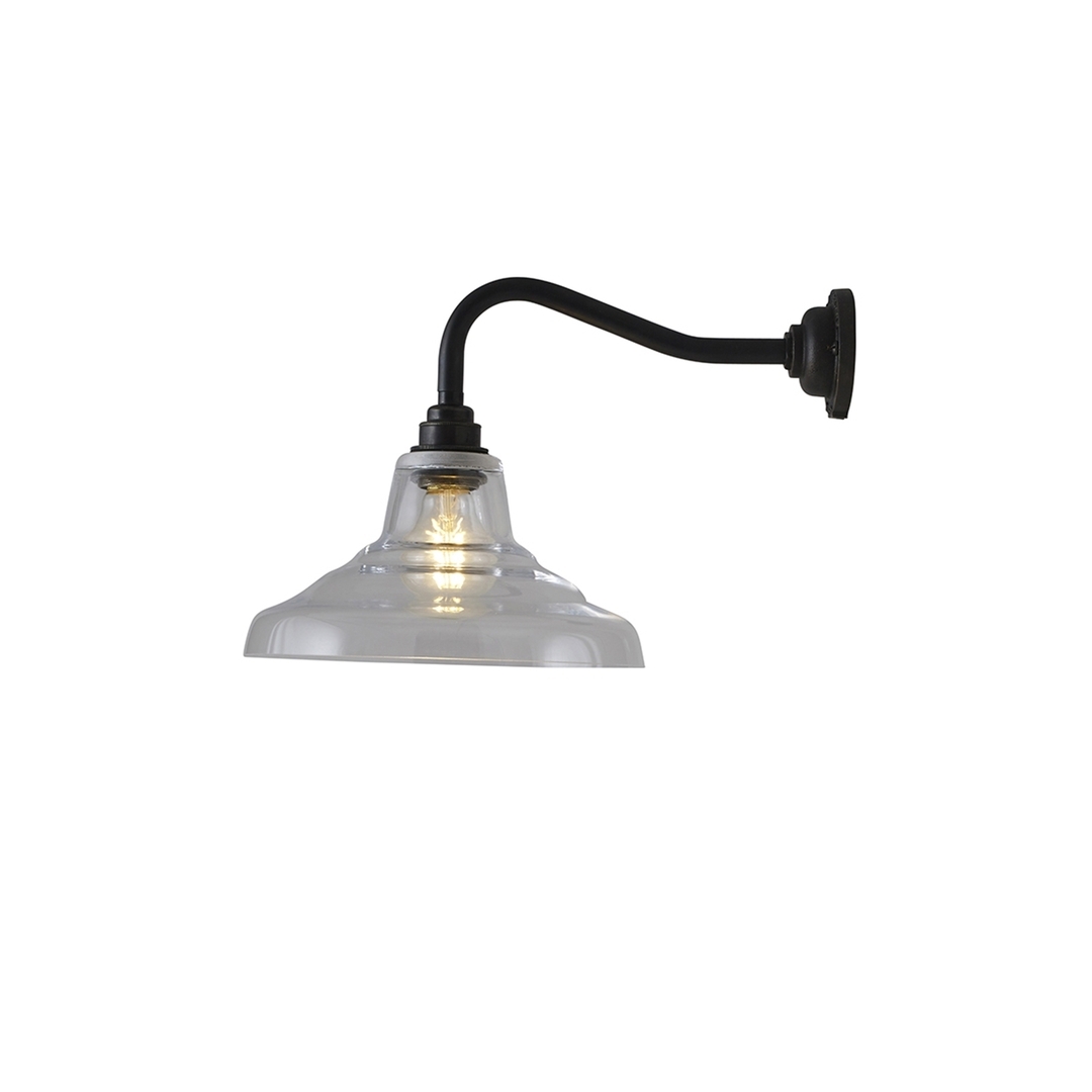 ORIGINAL BTC Glass School Wall Light, Size 1 - Clear and Weathered Brass - Clear Glass
