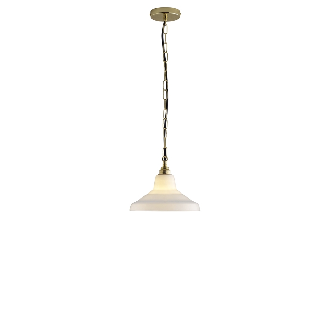 ORIGINAL BTC Glass School Pendant Light, Size 1 - Opal and Brass - Opal Glass