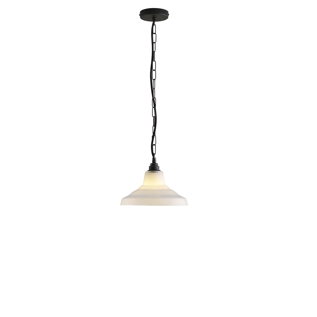 ORIGINAL BTC Glass School Pendant Light, Size 1 - Opal and Weathered Brass - Opal Glass