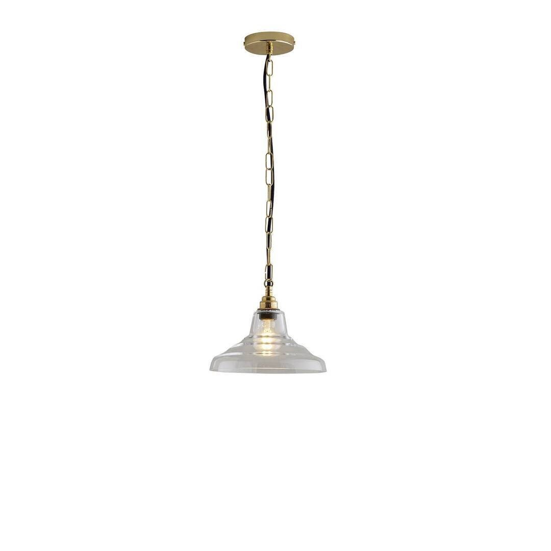 ORIGINAL BTC Glass School Pendant Light, Size 1 - Clear and Brass - Clear Glass