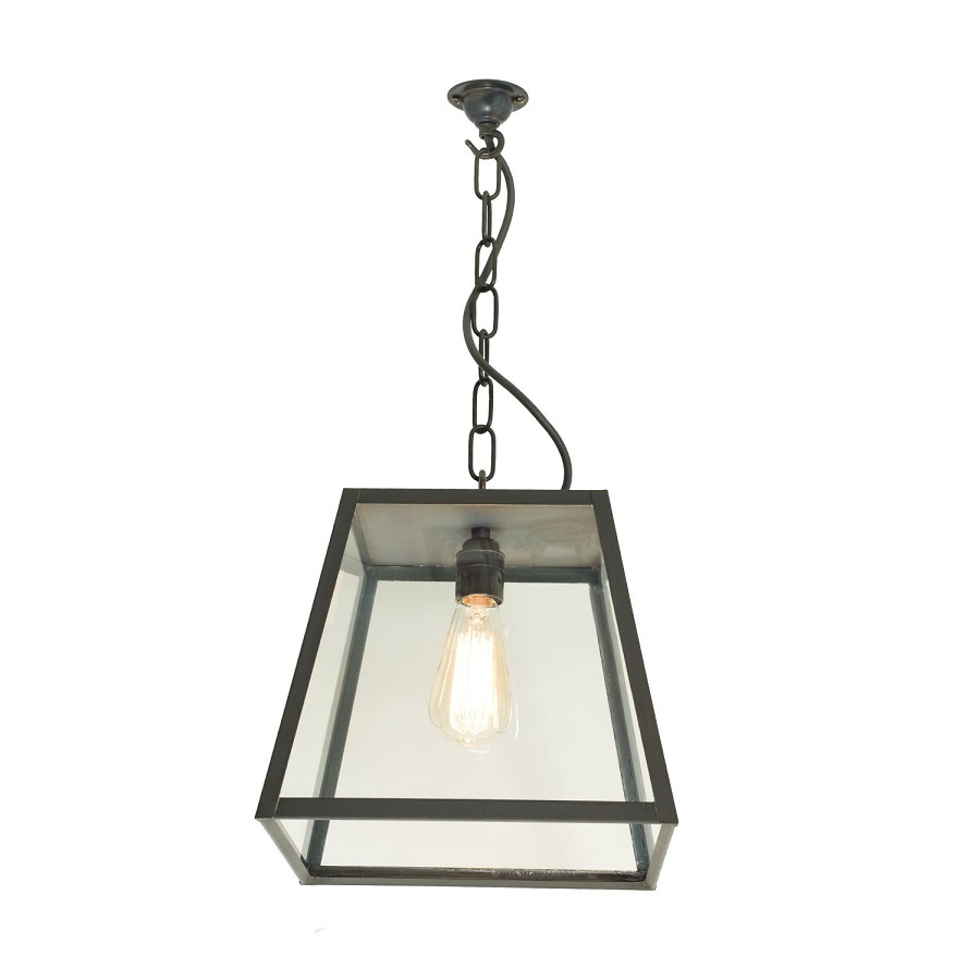 ORIGINAL BTC Quad Pendant Light, Closed Top, Medium, Weathered Brass, Clear